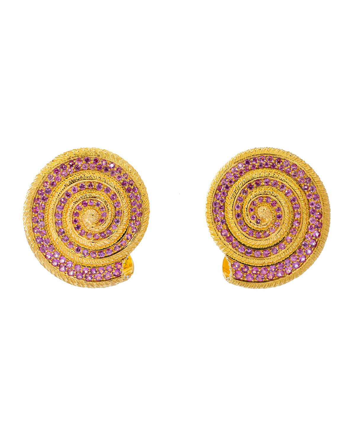Snail Shell Frontal Earrings, Pavé with Pink Sapphires