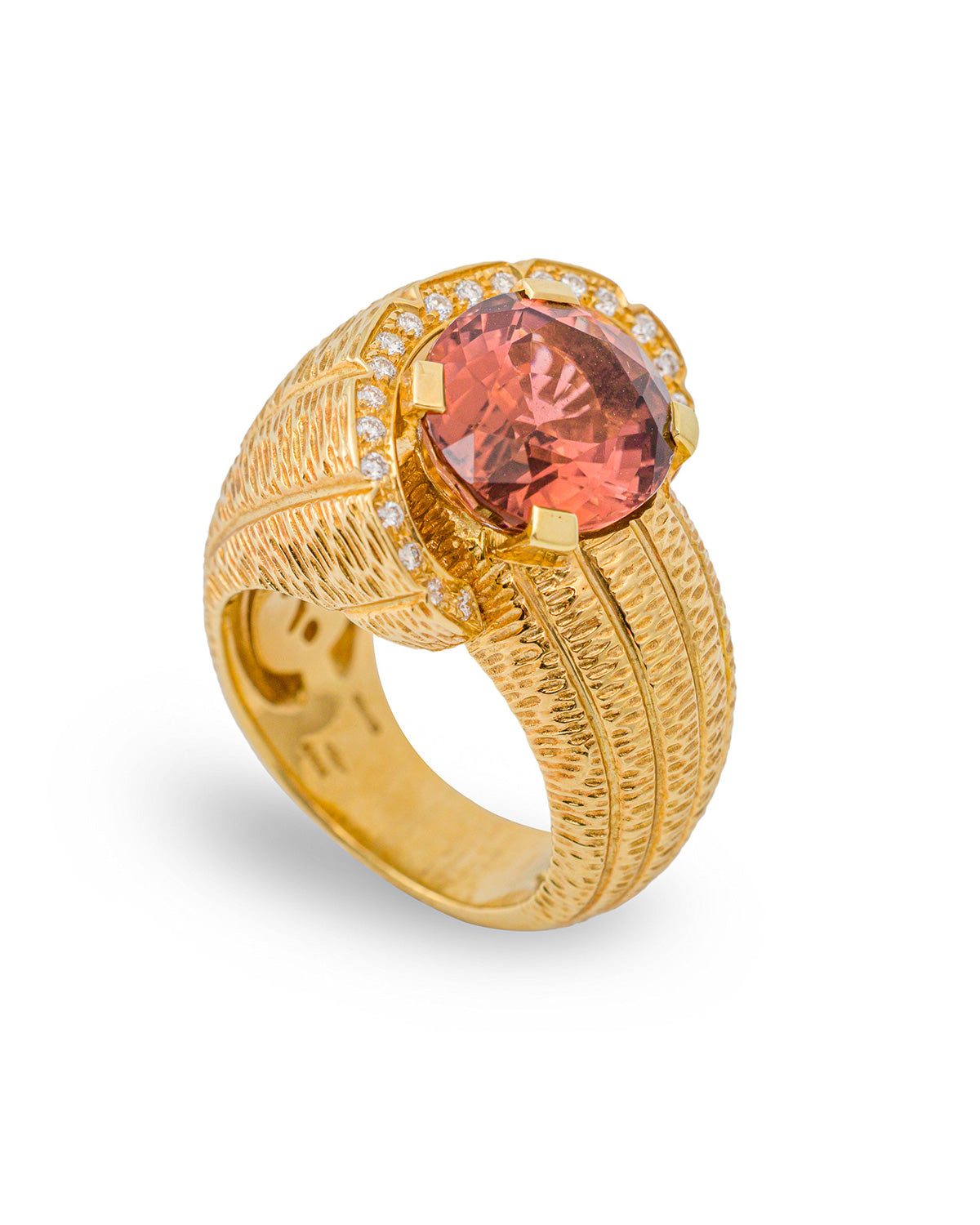 Snail Shell Ring with an Oval Central Orange Tourmaline