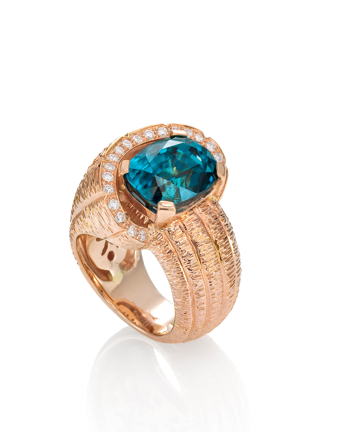 Snail Shell Ring with Natural Blue Zircon
