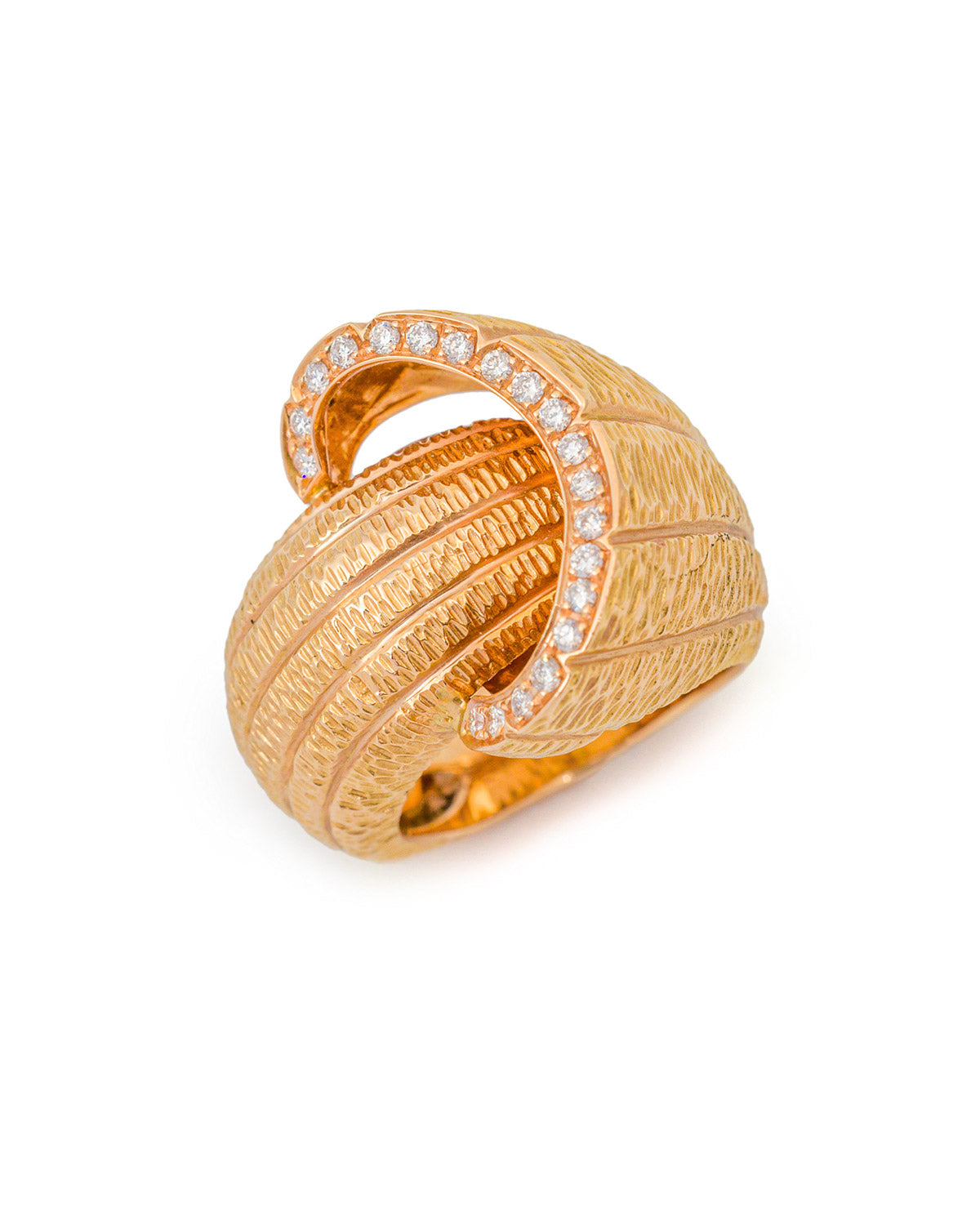 Snail Shell Engraved Ring,18K Rose Gold with Diamonds on the Rim