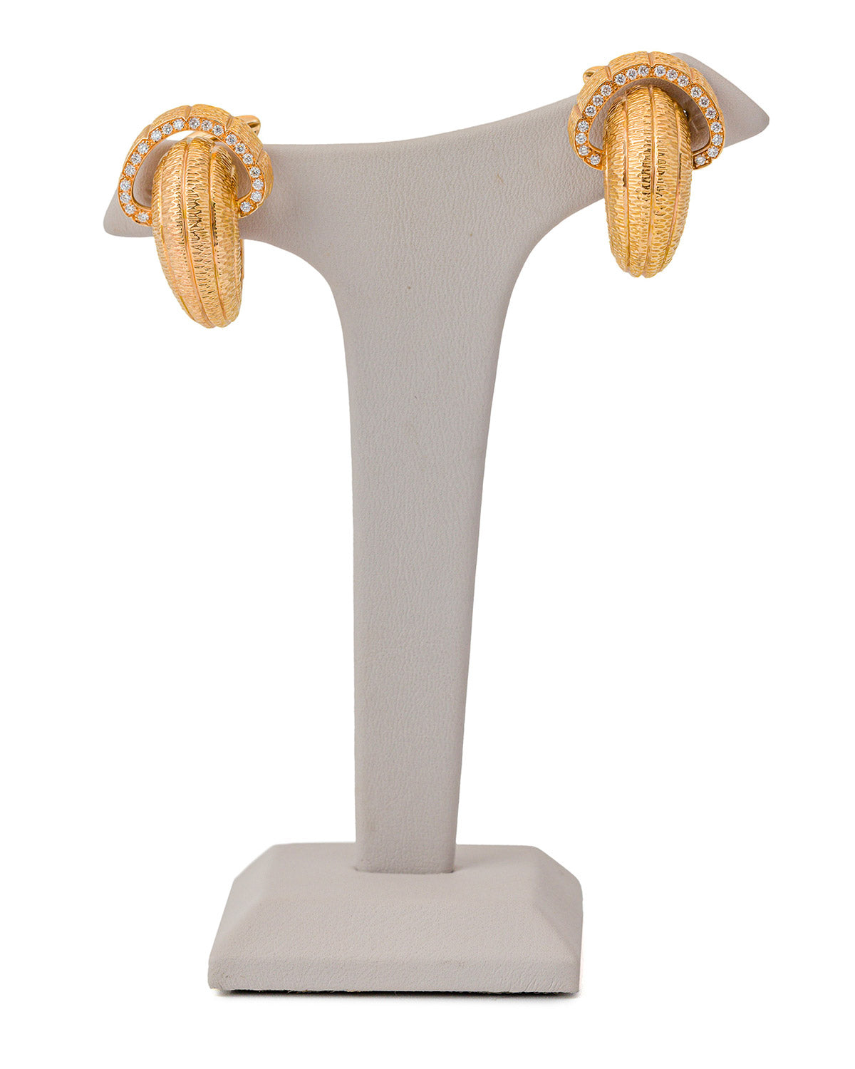 Snail Shell Engraved Earrings, 18K Rose Gold with Diamonds on the Rim