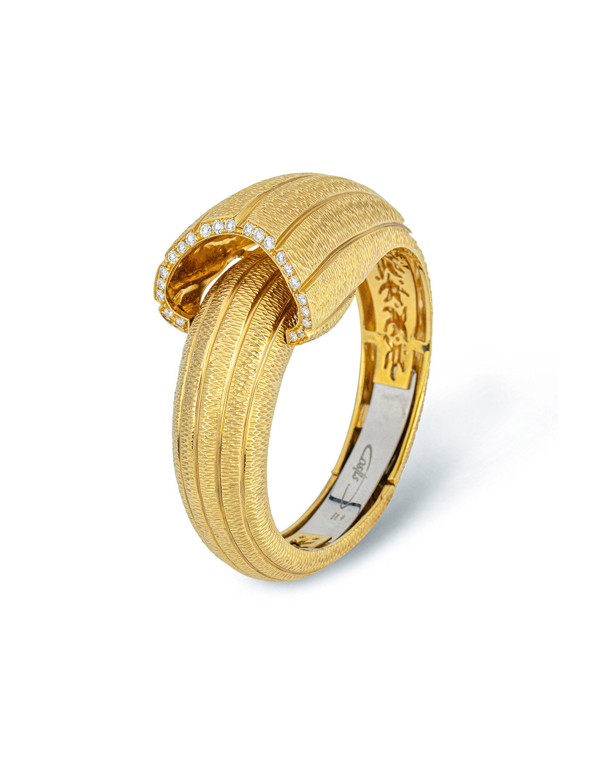 Snail Shell Engraved Bracelet, 18K Yellow Gold, with Diamonds on the Rim