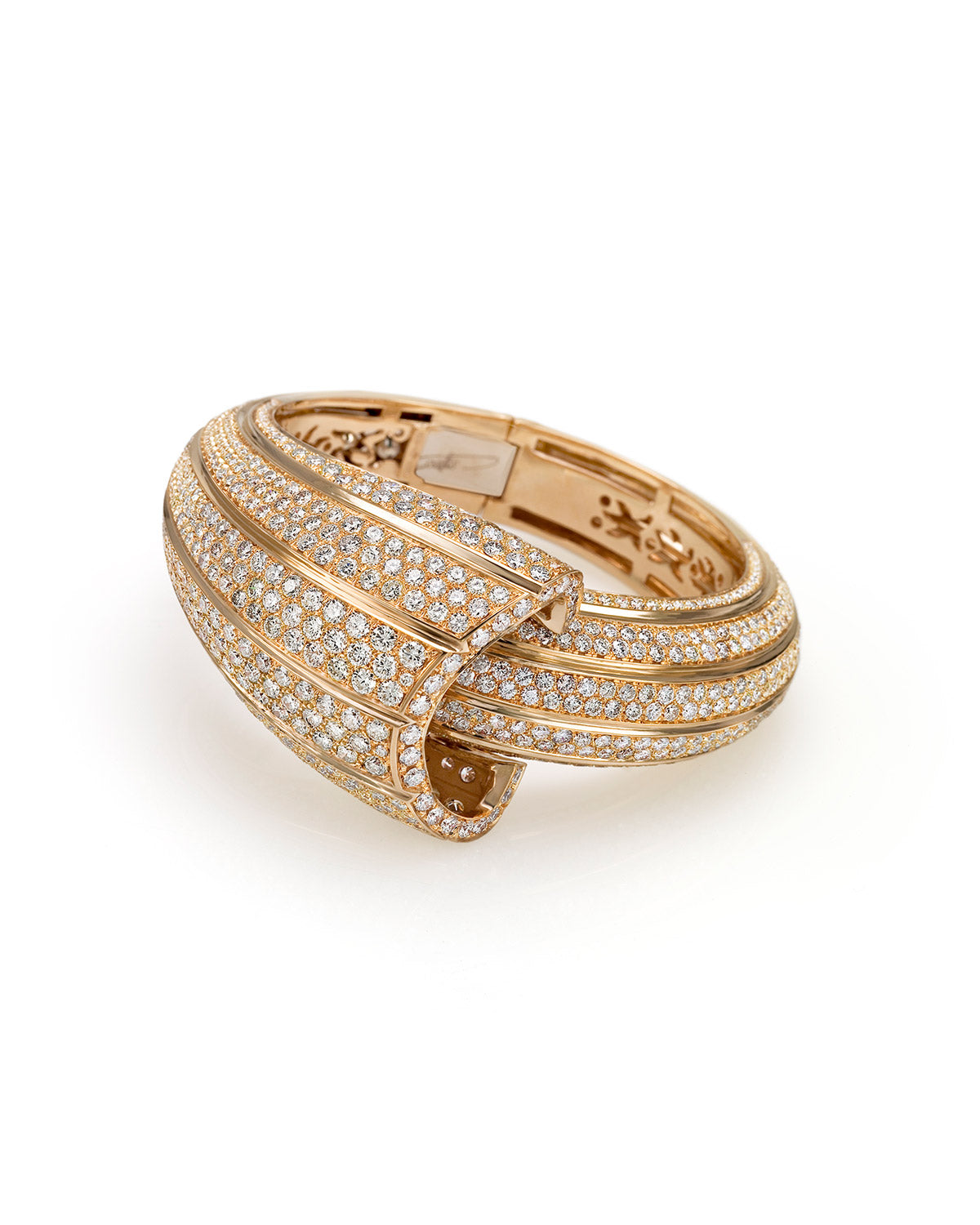 Snail Shell Bracelet, 18K Yellow Gold, Pavé with Diamonds