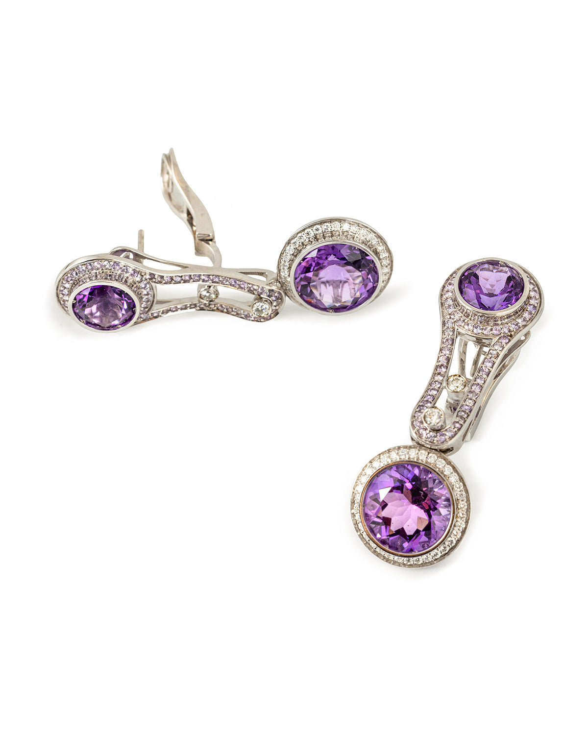 Circle In Motion Earrings, with 15.93 carats Purple Amethysts, and Purple Sapphires