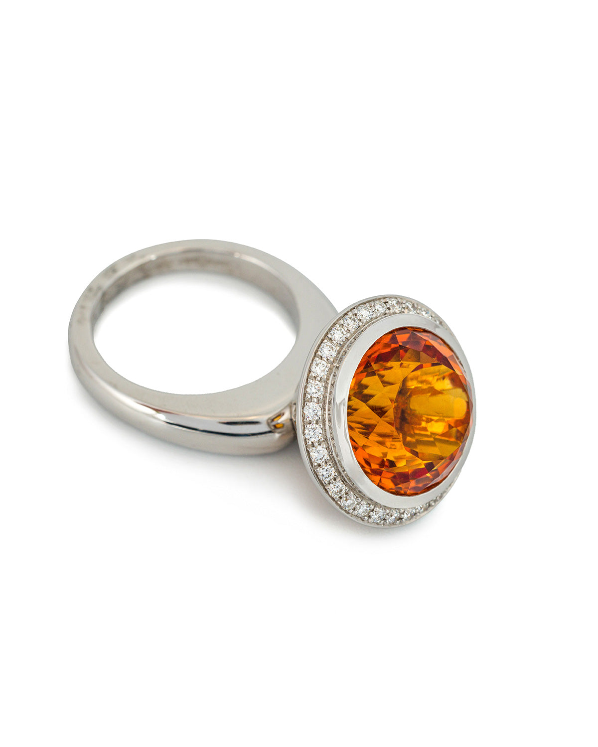 Circle In Motion Ring, with 10.85 carats Orange Citrine Madera and Diamonds