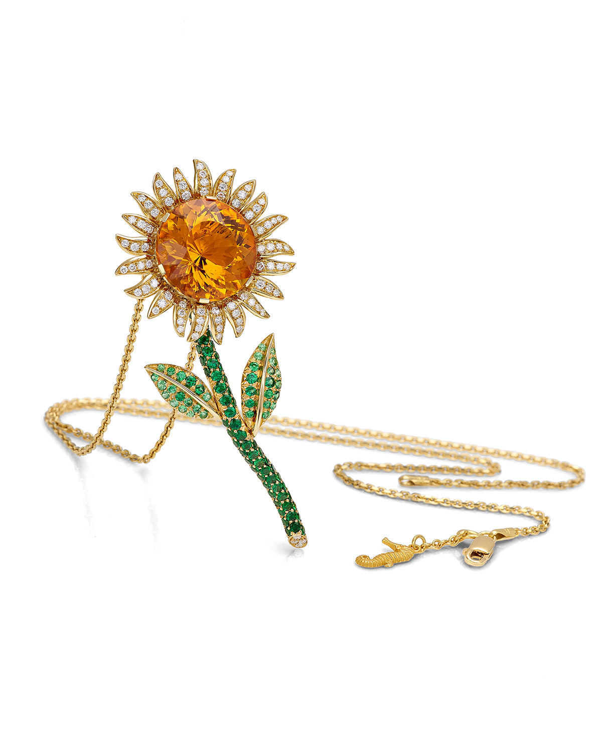 Sunflower Necklace, 17.74 crts Citrine Madeira, Tsavorites and Diamonds