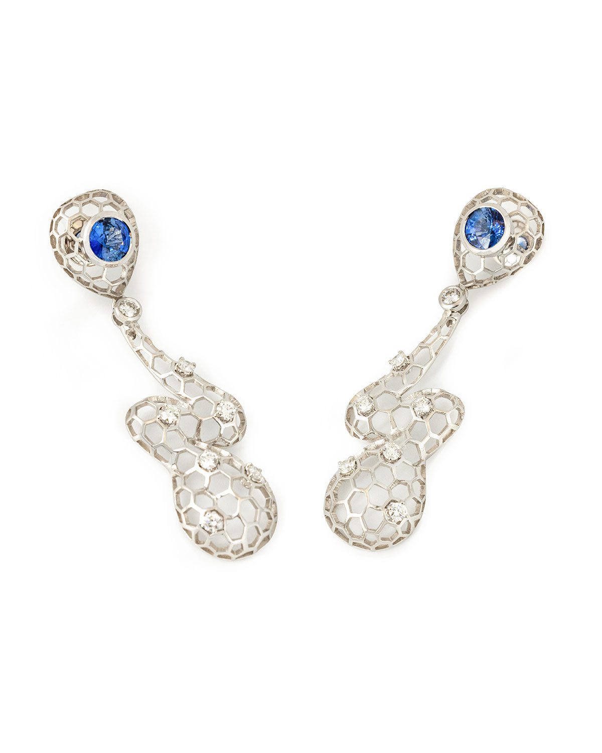 Precious Beehive Drop Earrings with Blue Sapphires of 3.86 cts