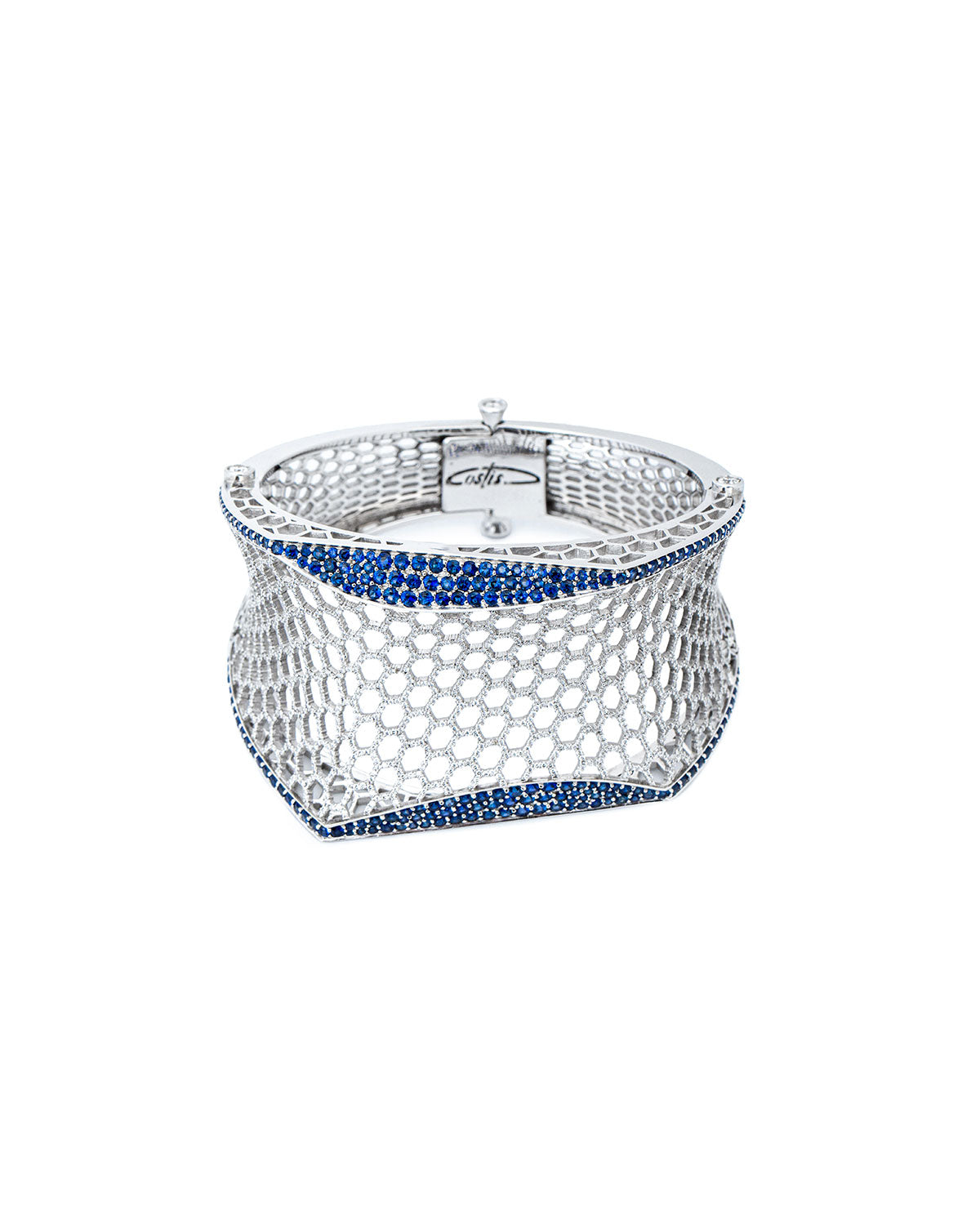 Precious Beehive Uneven Bracelet Pave' with 5.36 carats Diamonds and 7.00 carats of Blue Sapphires