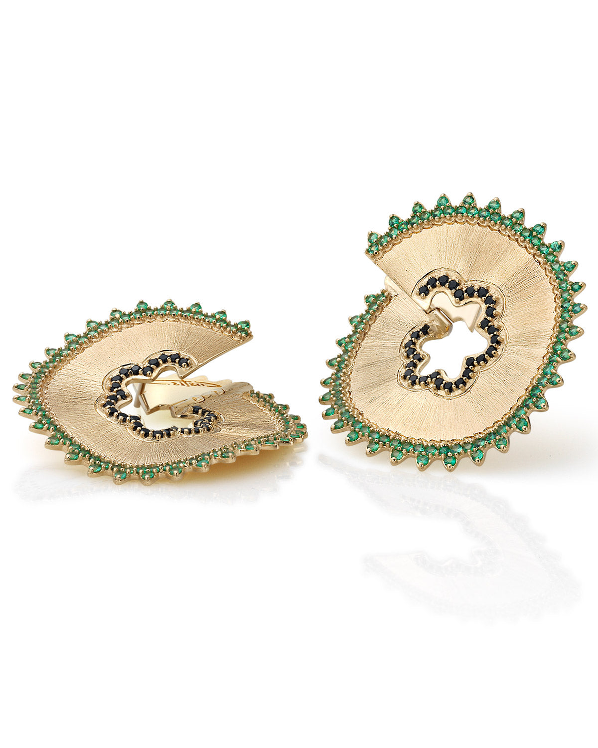 Pencil Earrings with Green Tsavorites and Black Spinels