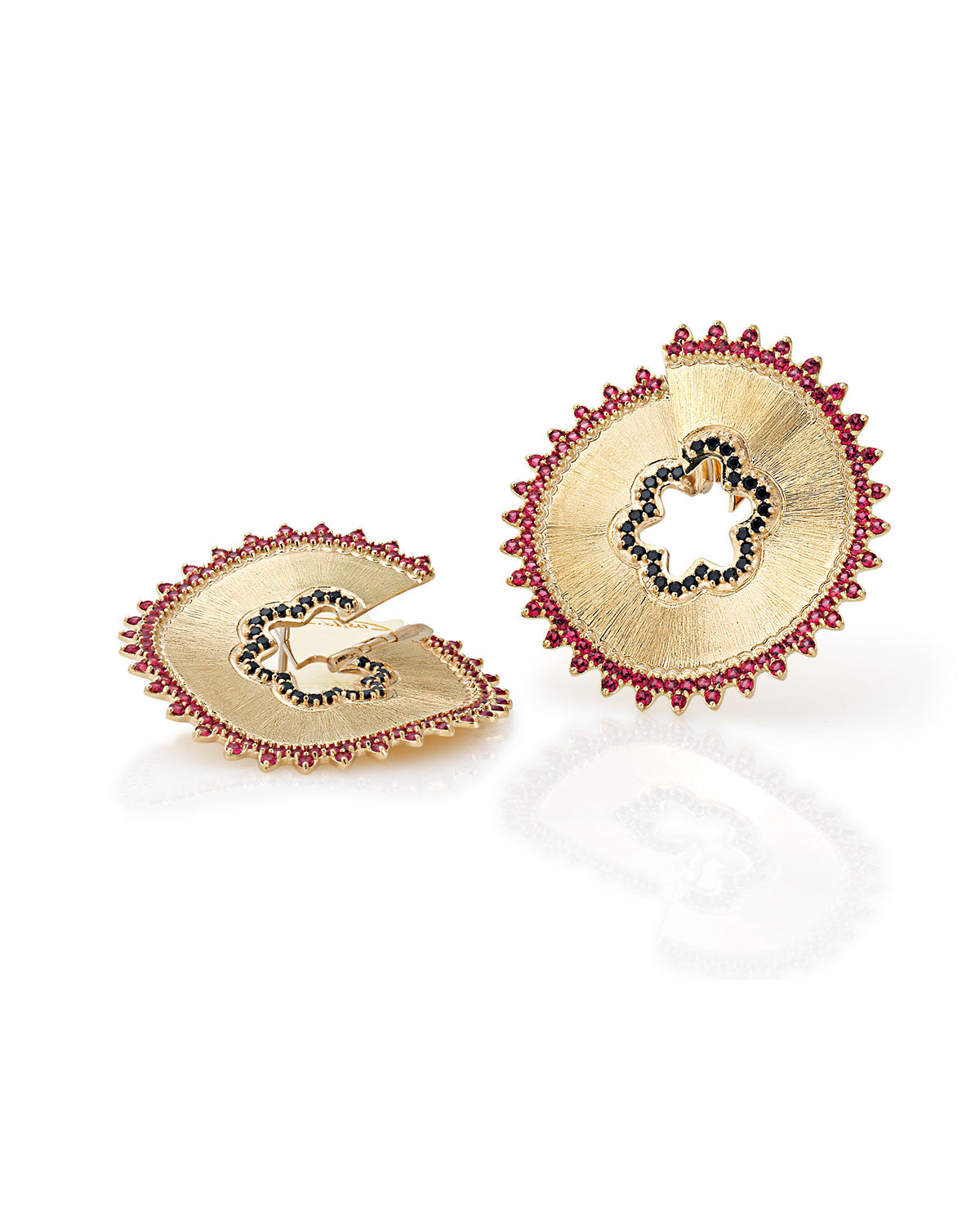 Pencil Earrings with Red Spinels and Black Diamonds