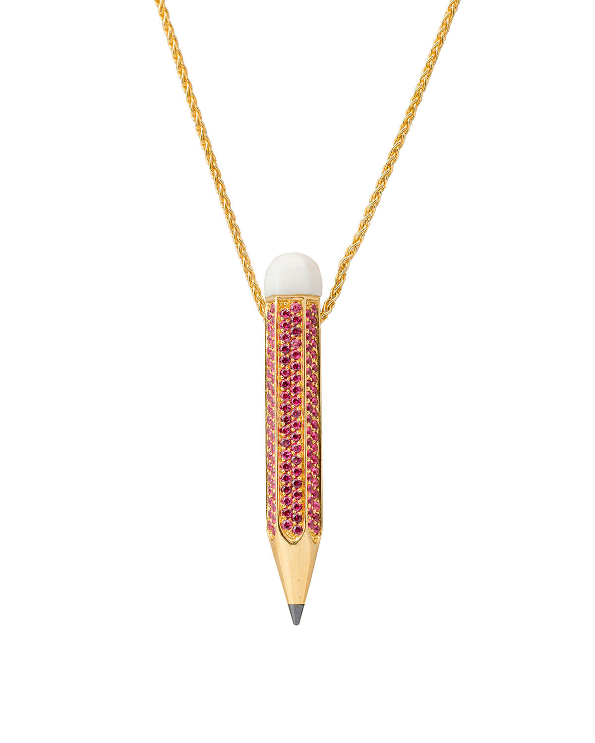 Pencil Pendant - Pavè with 1.97 cts Red Spinels, a Diamond Point, and Coral