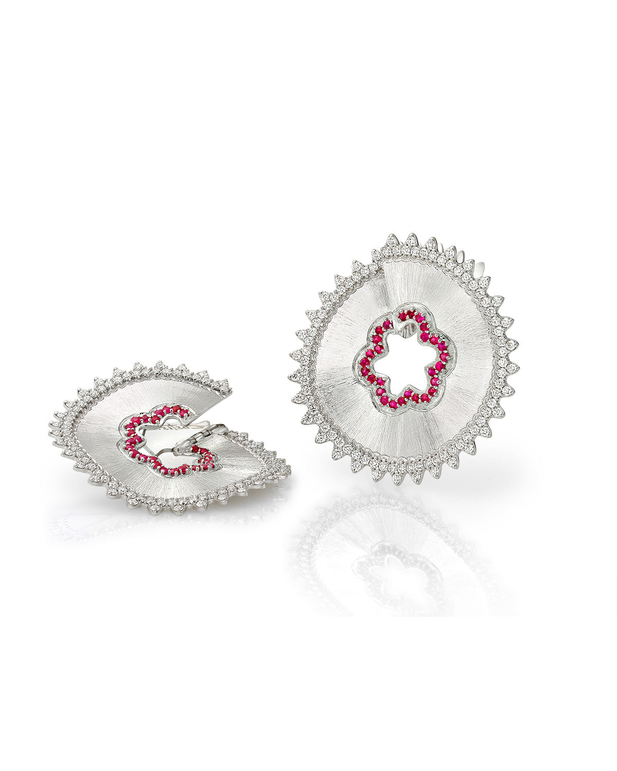 Pencil Earrings with Diamonds and Burmese Rubies