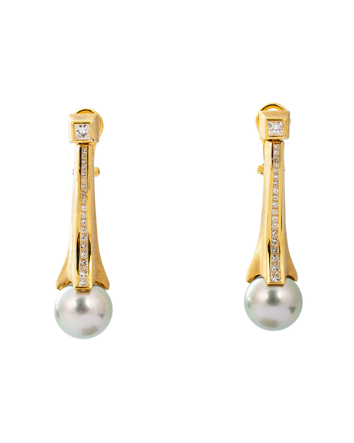 Eiffel Earrings with 12.50mm Gray South Sea Pearls and 1.73 carats Diamonds