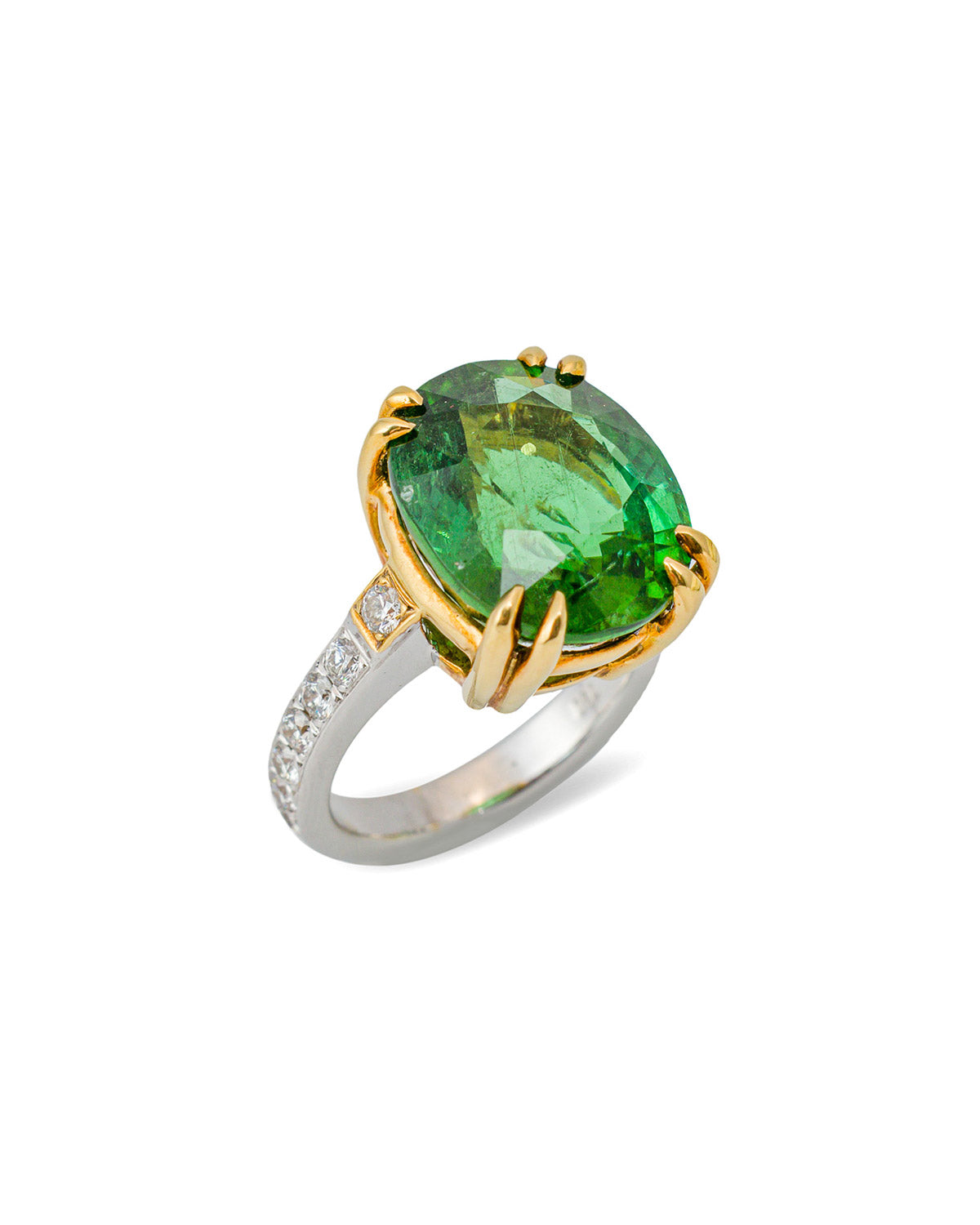 Eagle Claw Ring with a 17.14 carats Green Tourmaline and Diamonds