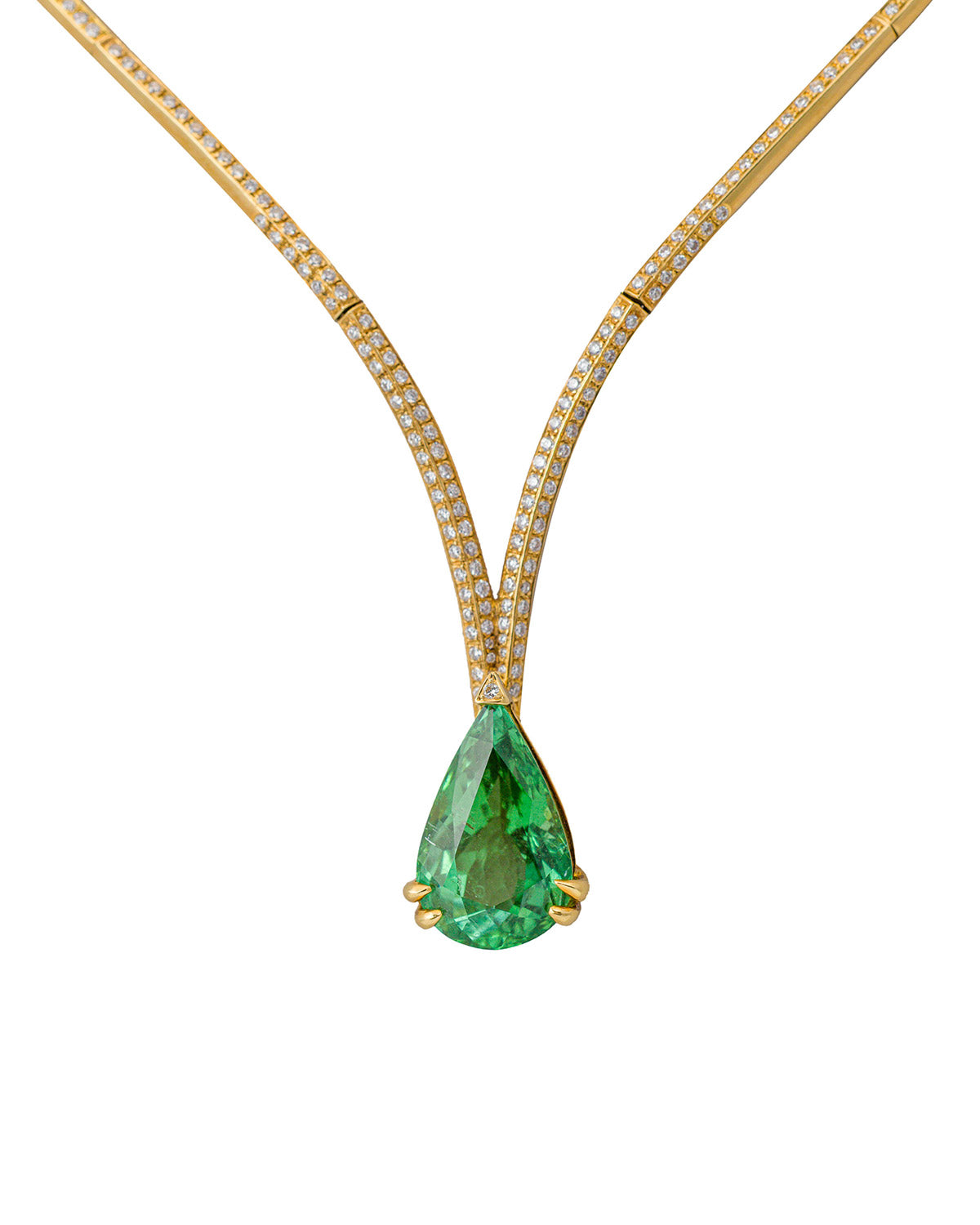 Eagle Claw Necklace with an 11.91 carats Green Tourmaline and Diamonds