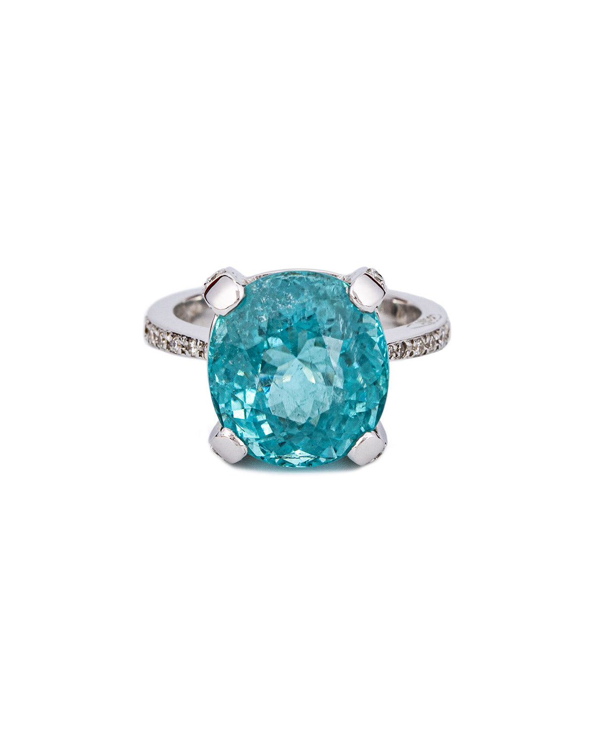 Four Claw Ring with an 11.97 carats African Paraiba Tourmaline and Diamonds