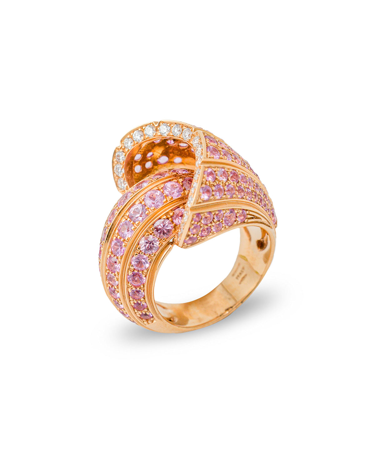 Snail Shell Ring, Pavé with Pink Sapphires