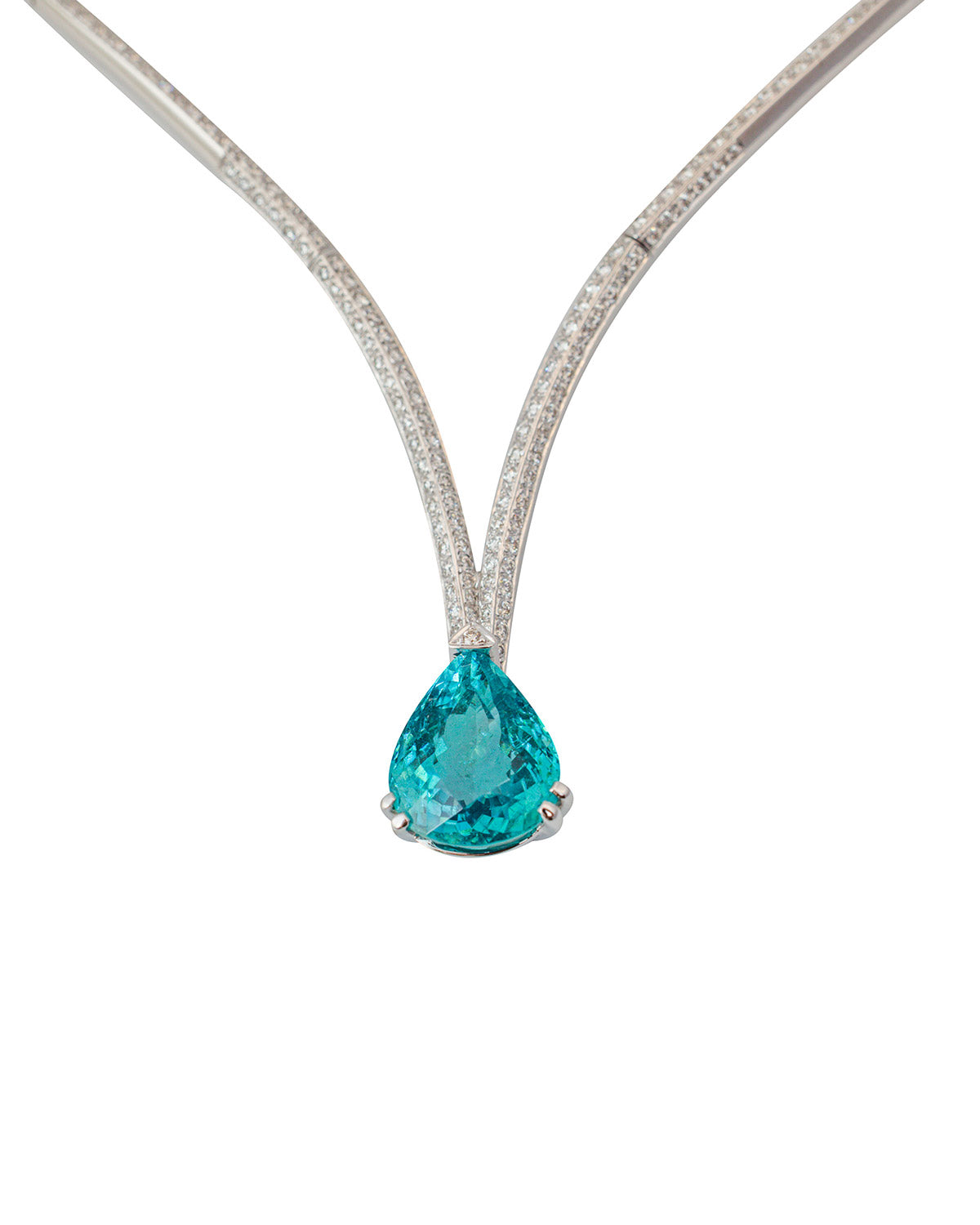 Four Claw Necklace with a  7.23 Carats African Paraiba Tourmaline and Diamonds