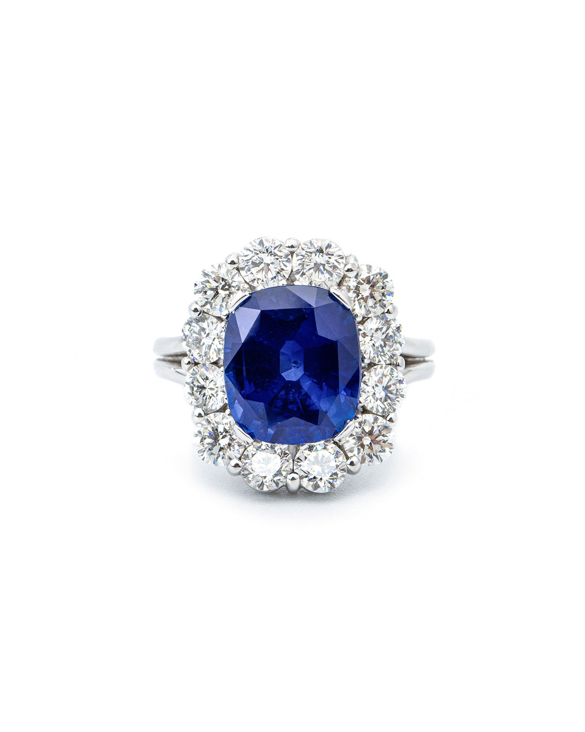Royal Sapphire and Diamond Ring  with a Certified Royal Blue 7.38 carats Sapphire