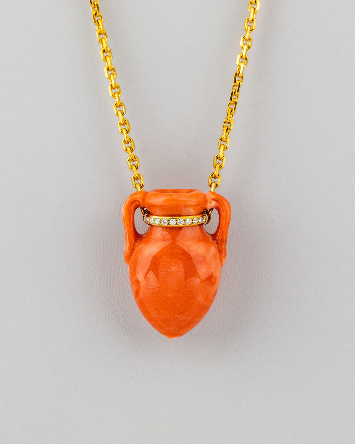 Pendant with a Special "Amphora" Hand-Sculpted Coral and Diamonds