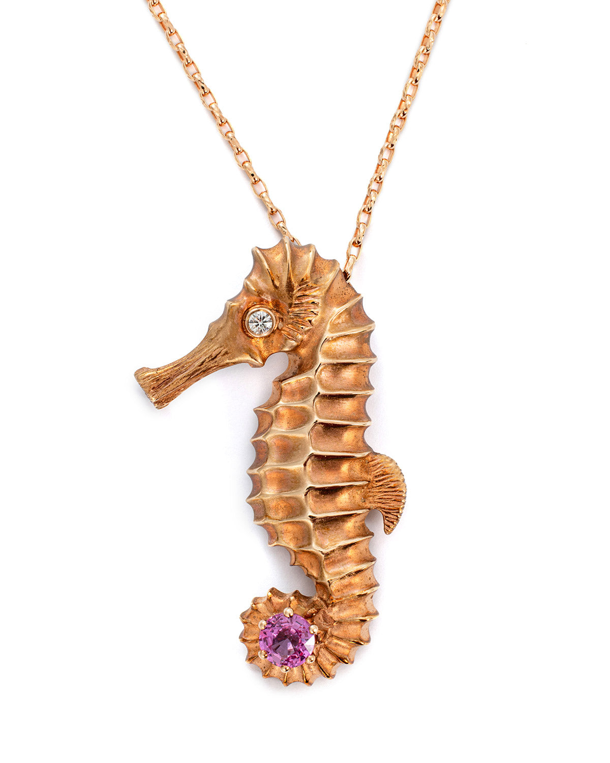 Seahorse Necklace with an 1.77 carats Pink Sapphire and Diamond