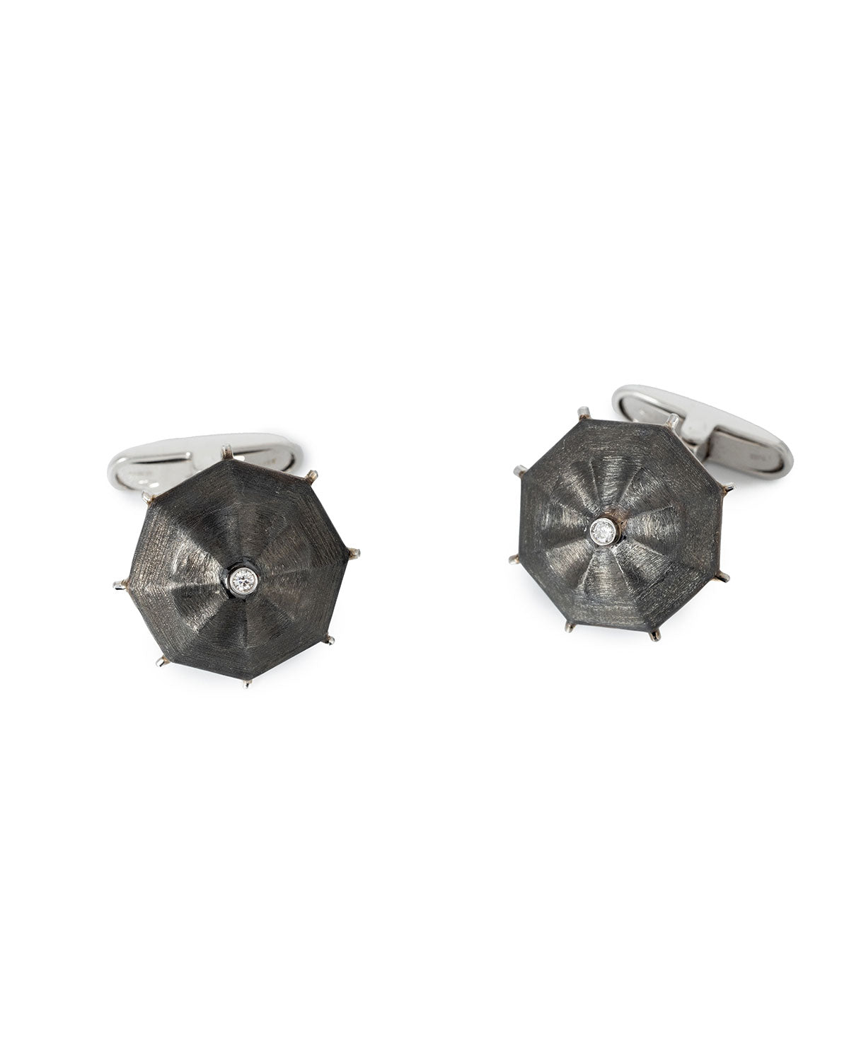 Umbrella Cufflinks Blackened White Gold with 0.03 carats Diamond on the center