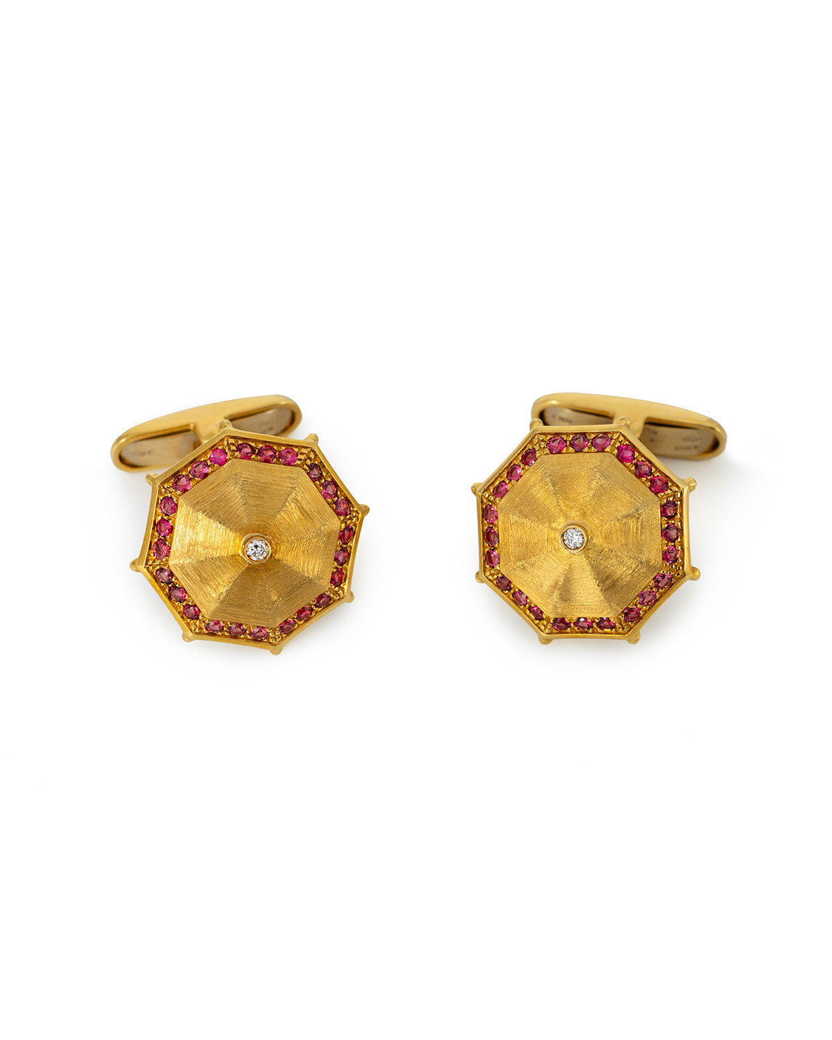 Umbrella Cufflinks Yellow Gold with 0.76 carats Red Spinels on the Rim