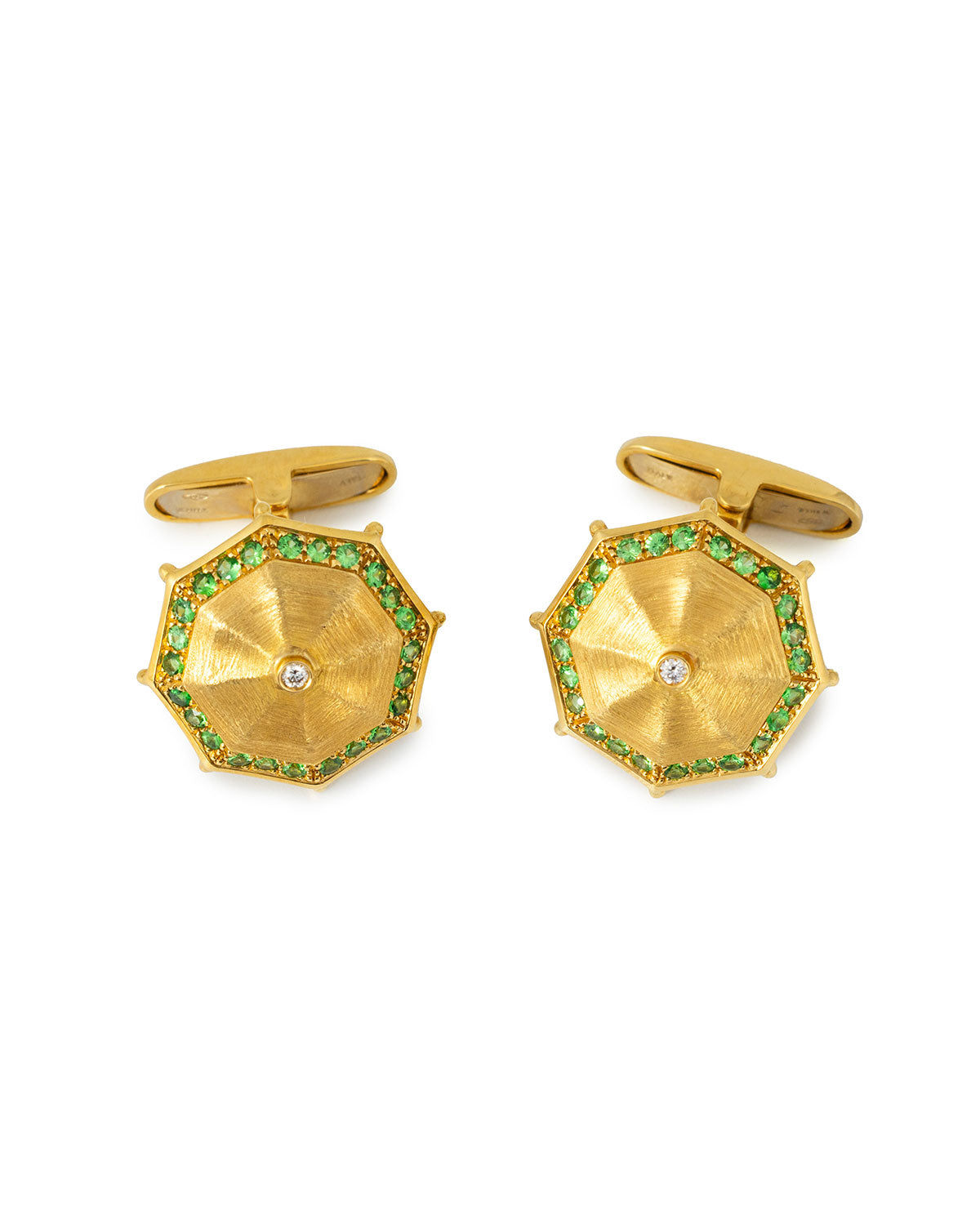 Umbrella Cufflinks Yellow Gold with 0.76 carats Tsavorites on the Rim